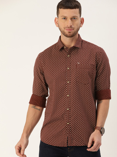 

Flying Machine Men Burgundy & Off-White Slim Fit Printed Casual Shirt