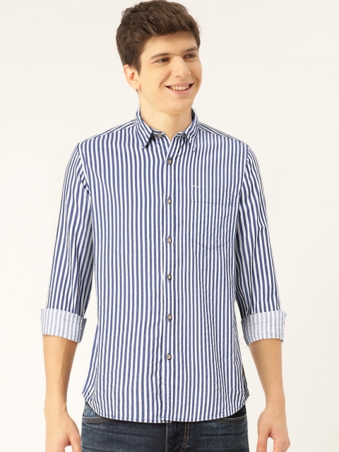

Flying Machine Men Blue & White Slim Fit Striped Casual Shirt