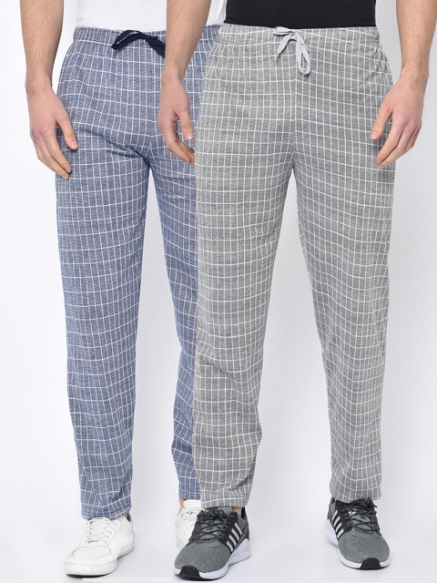 

VIMAL JONNEY Men Pack of 2 Checked Track Pants, Grey melange