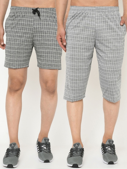 

VIMAL JONNEY Men Pack of 2 Grey & White Checked Shorts