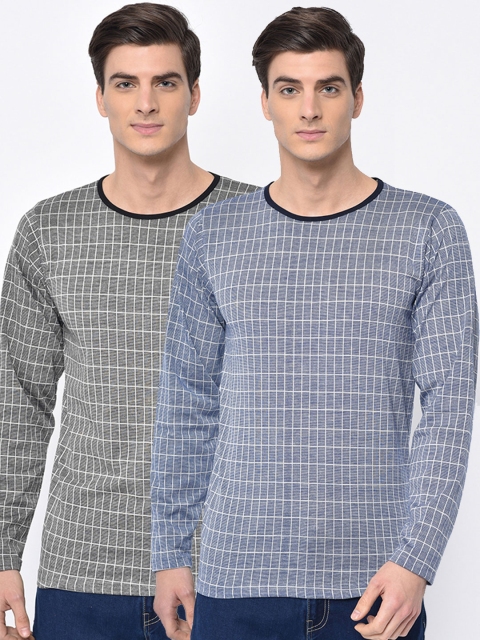

VIMAL JONNEY Men Pack of 2 Checked T-shirts, Blue