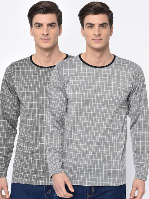 

VIMAL JONNEY Men Pack of 2 Checked T-shirts, Grey melange