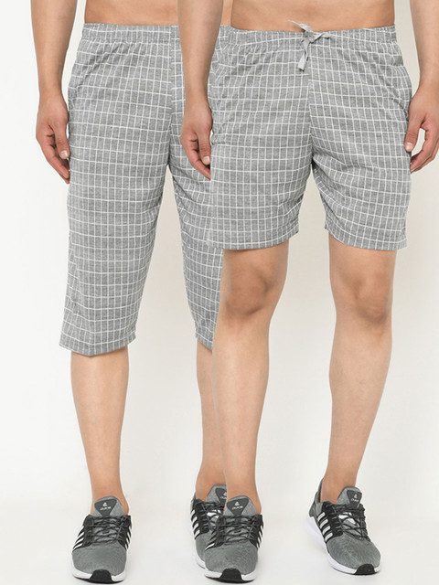 

VIMAL JONNEY Men Pack of 2 Checked Grey & White Shorts