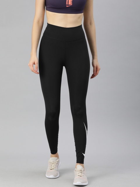 

Nike Women Black & White Swoosh Logo Print Detail 7/8 Running Tights