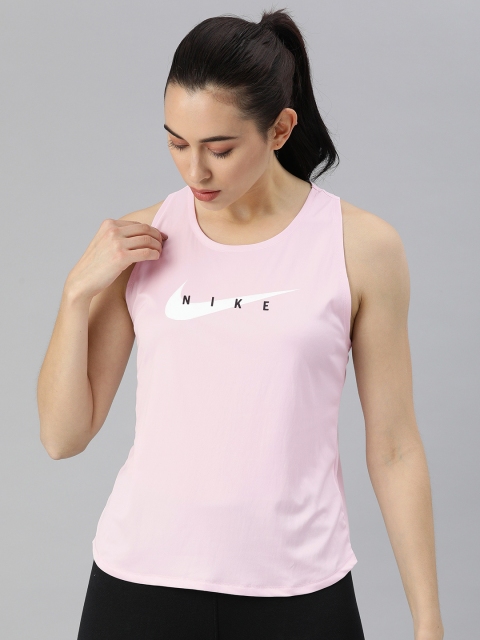 

Nike Women Pink & White Brand Logo Swoosh Print Running Tank Top