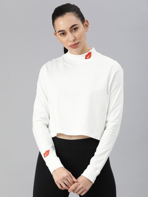

Nike Women White Brand Logo Embroidered Detail Pure Cotton Sports T-Shirt