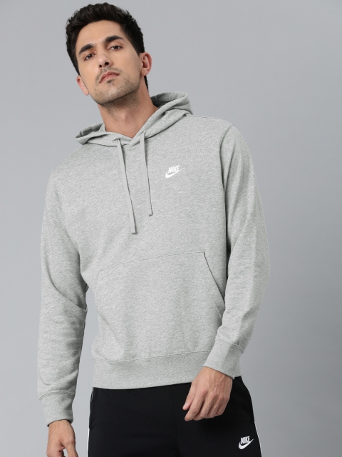 

Nike Men Grey Melange Solid Nsw Club Po Ft Hooded Sweatshirt