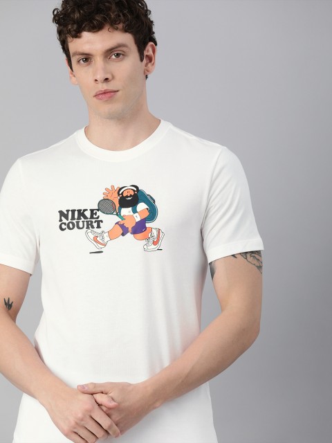 

Nike Men White Printed Standard Fit SLAM Dri Fit Round Neck Tennis T-shirt