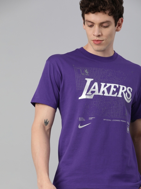 

Nike Men Purple Printed LAL CTS CHRM Loose Fit Round Neck Basketball T-shirt
