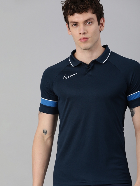 

Nike Men Navy Blue Solid Dri-Fit Polo Collar Football T-shirt