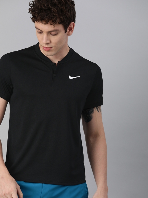 

Nike Men Black Solid Mandarin Collar T-shirt