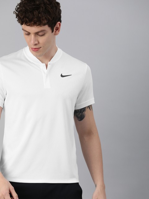 

Nike Men White Solid Mandarin Collar T-shirt