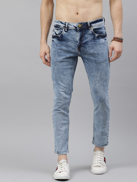 

The Roadster Lifestyle Co Men Blue Skinny Fit Heavy Fade Stretchable Cropped Jeans