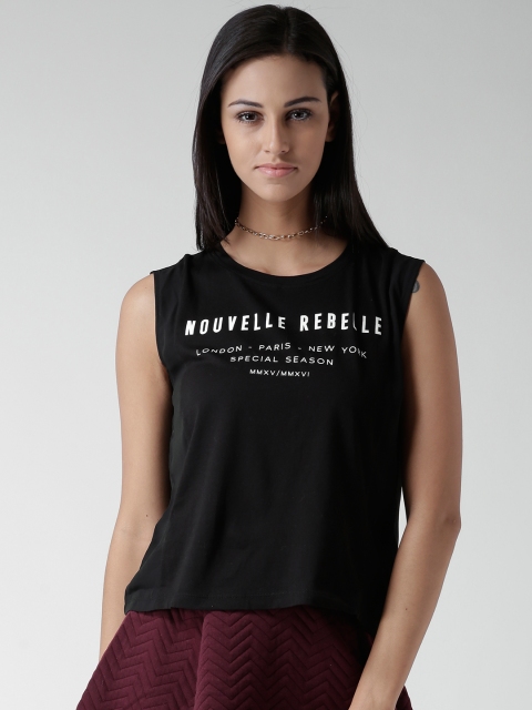 

FOREVER 21 Black Polyester Text Print Top