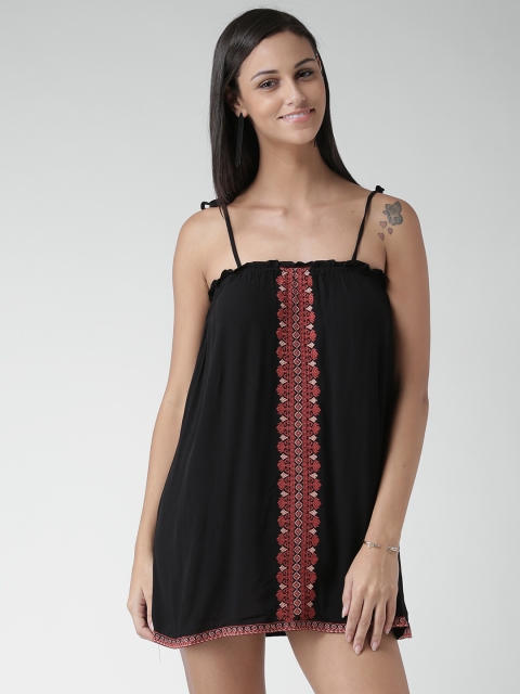 

FOREVER 21 Black Embroidered Detail A-Line Dress