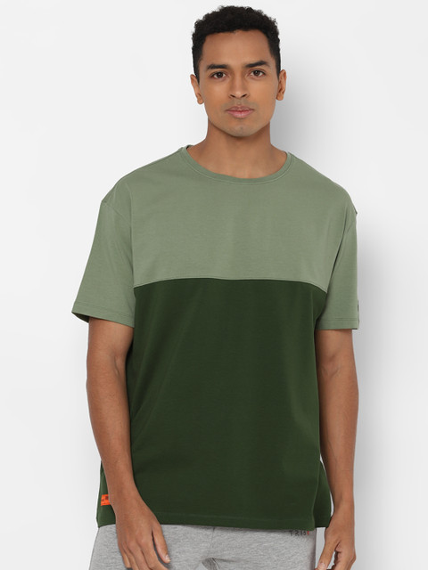 

Allen Solly Tribe Men Olive Green Colourblocked Round Neck T-shirt