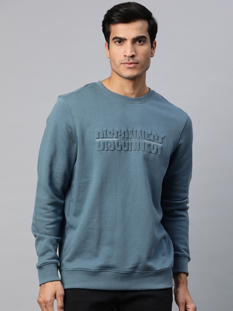 

Marks & Spencer Men Blue Typography Embossed Pure Cotton Sweatshirt