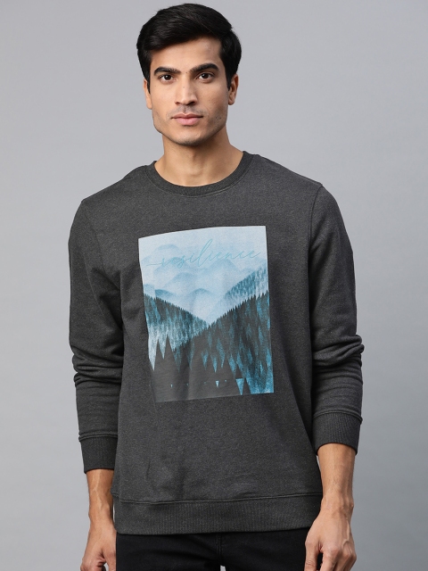 

Marks & Spencer Men Charcoal Grey & Blue Graphic Print Pure Cotton Sweatshirt