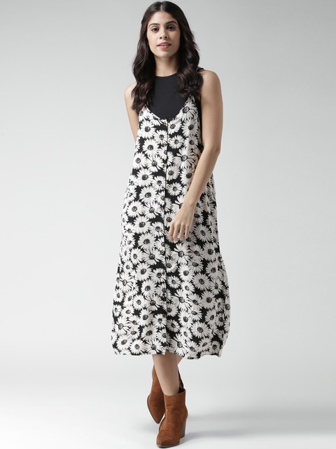 

FOREVER 21 Off-White & Black Printed Midi Dress