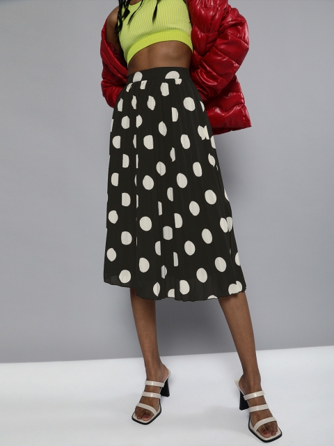 

MAGRE Women Black & White Polka Dot Printed Pleated Flared Skirt