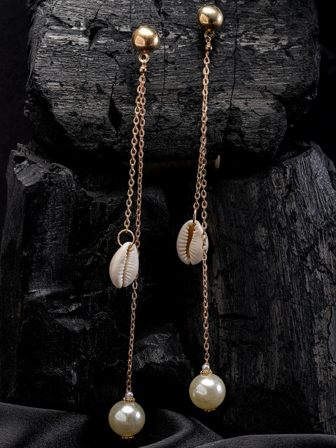 

ELLE White Gold-Plated Beaded Handcrafted Contemporary Drop Earrings with Cowry Detail