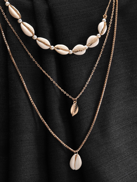 

DIVA WALK EXCLUSIVE Off-White Gold-Plated Beaded & Cowrie Detail Handcrafted Layered Necklace