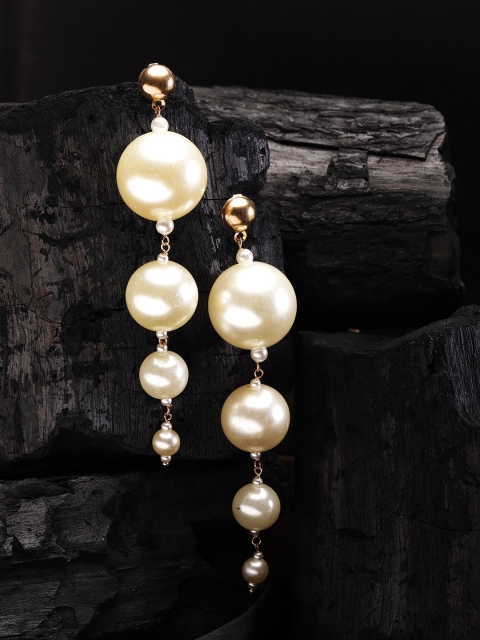 

ELLE Off-White Gold-Plated Beaded Handcrafted Spherical Drop Earrings