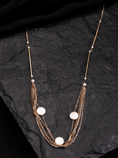 

DIVA WALK EXCLUSIVE Women Off-White Gold-Plated Beaded Multistranded Handcrafted Necklace
