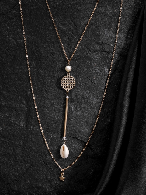 

DIVA WALK EXCLUSIVE Women Gold-Plated Handcrafted Beaded Layered Necklace with Cowry Detail