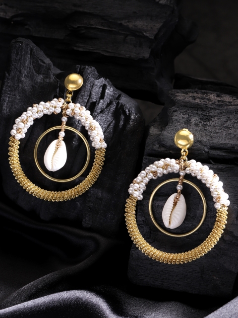 

DIVA WALK EXCLUSIVE White Gold-Plated Beaded Handcrafted Circular Drop Earrings with Cowry Detail