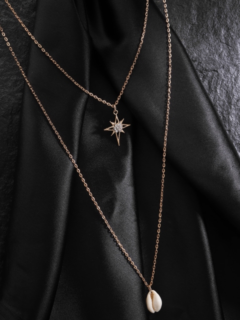 

DIVA WALK EXCLUSIVE Women Gold-Plated Stone-Studded Layered Handcrafted Necklace with Cowry Detail
