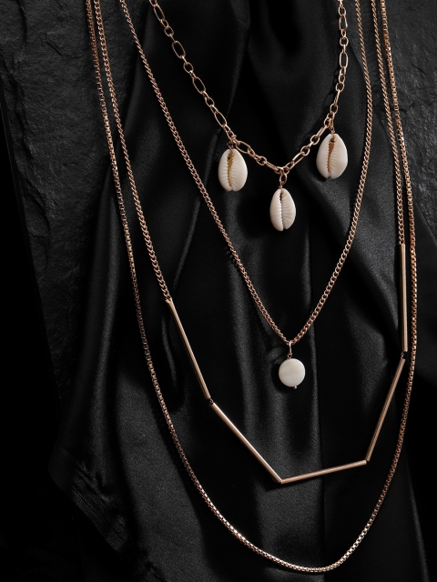 

ELLE Women Off-White Gold-Plated Layered Cowry Detail Handcrafted Necklace