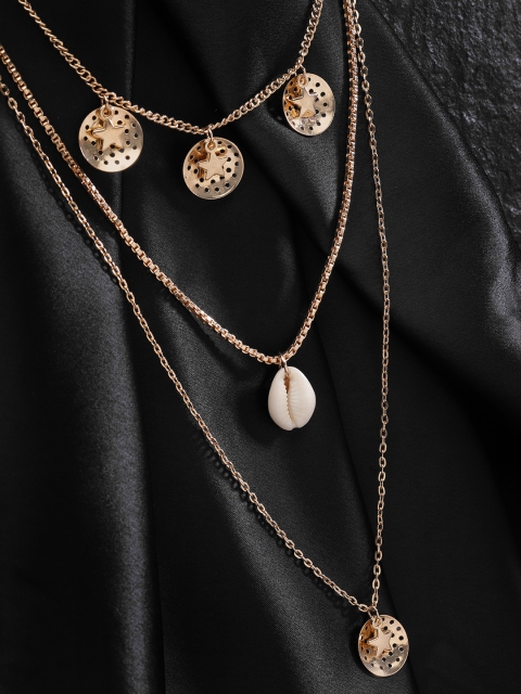 

DIVA WALK EXCLUSIVE Women Off-White Gold-Plated Handcrafted Layered Necklace with Cowry Detail