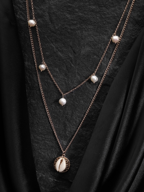 

ELLE Off-White Gold-Plated Beaded & Cowrie Detail Handcrafted Layered Necklace