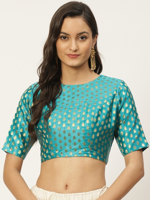 

Studio Shringaar Blue & Golden Brocade Self Design Readymade Saree Blouse