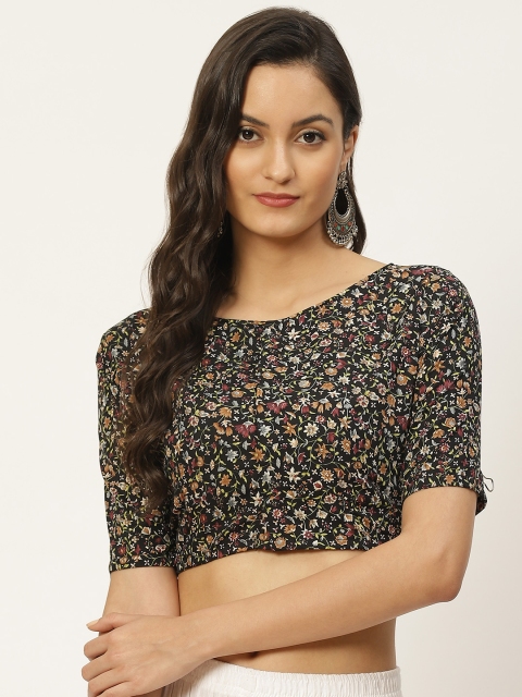 

Studio Shringaar Women Black & Green Floral Printed Readymade Saree Blouse