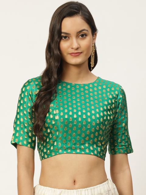 

Studio Shringaar Green & Golden Brocade Self Design Readymade Saree Blouse