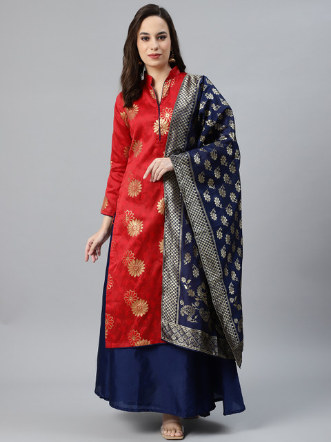 

Chhabra 555 Women Red Woven Design Made to Measure Kurta & Skirt with Dupatta