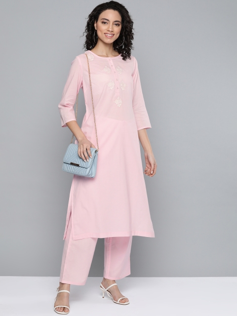 

HERE&NOW Women Pink Yoke Design Pure Cotton Kurta with Palazzos