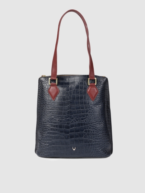 

Hidesign Navy Blue Animal Textured Leather Tote Bag