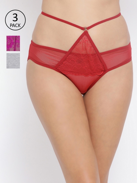 

Clovia Women Pack Of 3 Bikini Briefs, Red