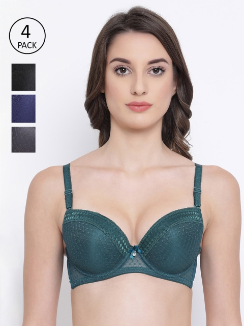 

Clovia Pack of 4 Solid Underwired Lightly Padded Everyday Bras, Green