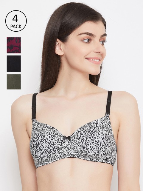 

Clovia Pack of 4 Printed Non-Wired Lightly Padded T-shirt Bras, Black