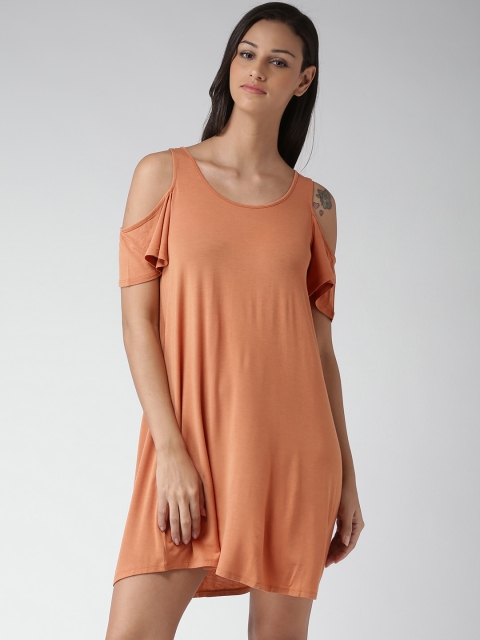 

FOREVER 21 Rust Orange Cold Shoulder A-Line Dress