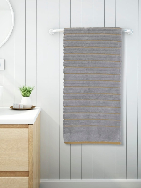 

SPACES Unisex Grey & Yellow Ribbed 575 GSM Bath Towel