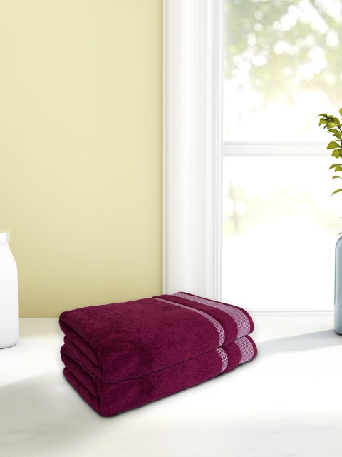 

SPACES Set Of 2 Burgundy Solid 600 GSM Hand Towels