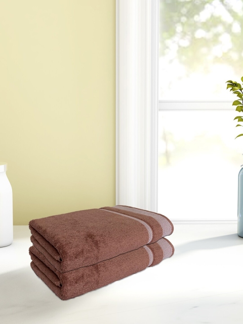 

SPACES Set of 2 Brown & White Solid 600 GSM Hand Towels