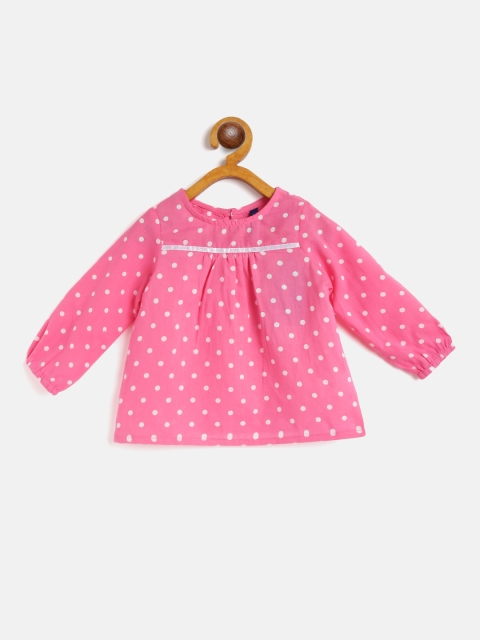 

YK Infant Girls Pink & White Polka Dot Print Puff Sleeve A-Line Top