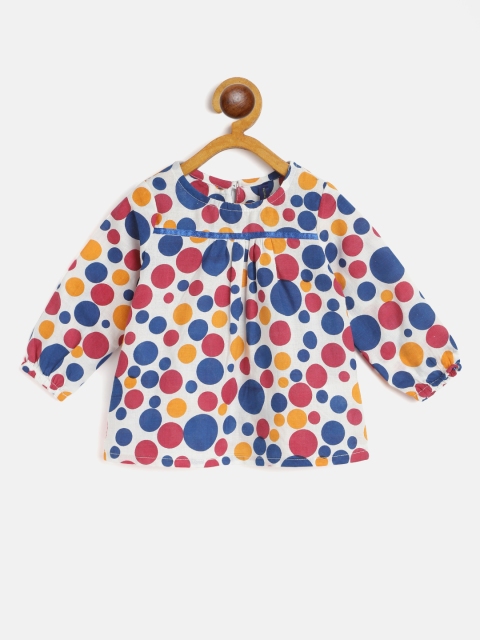 

YK Infant Girls White & Blue Polka Dot Print Pure Cotton A-Line Top