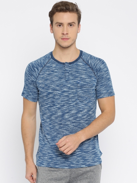 

HRX by Hrithik Roshan Men Blue Self-Design Henley T-shirt